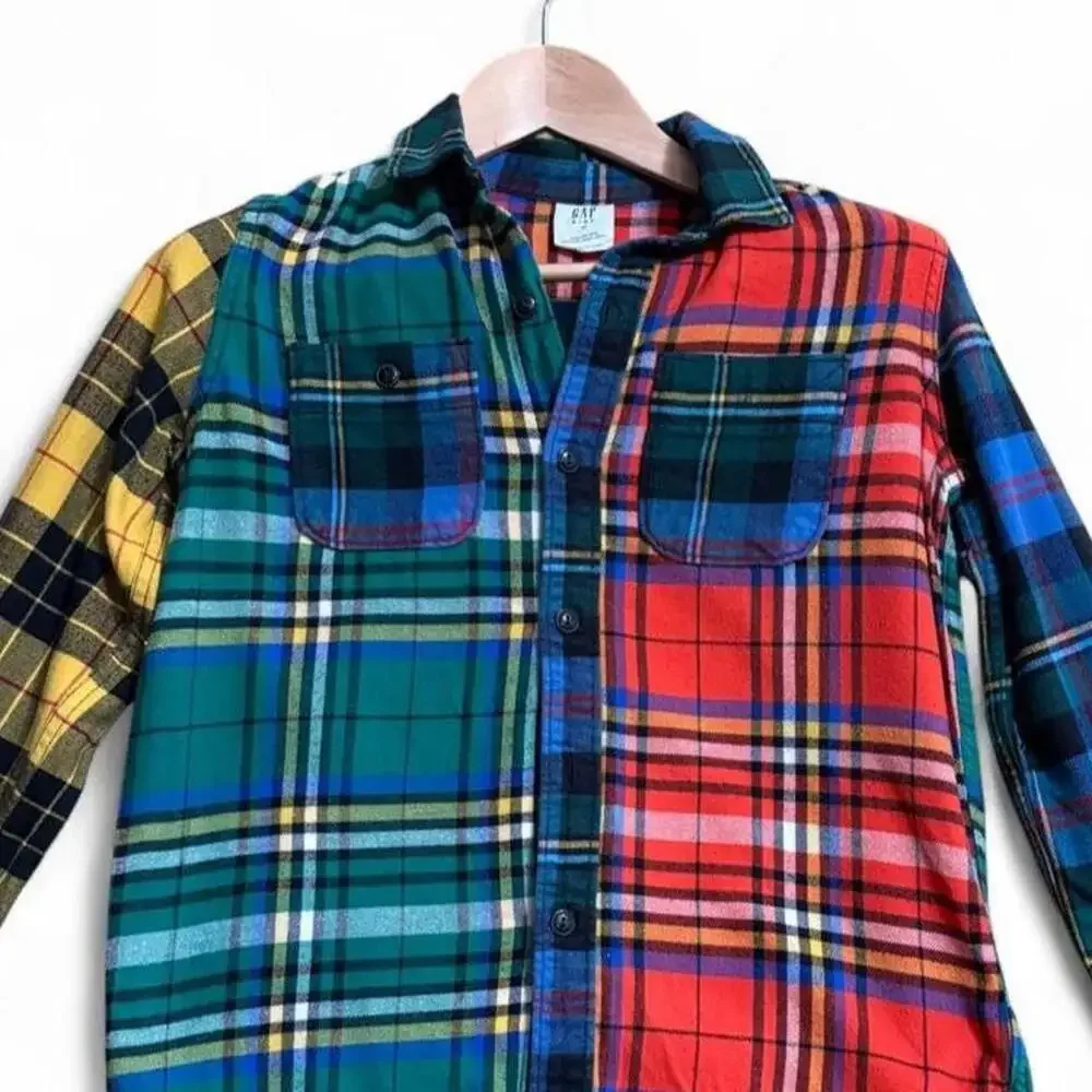 Gap Kids Multicolor Patchwork Plaid Flannel Button-Down Shirt